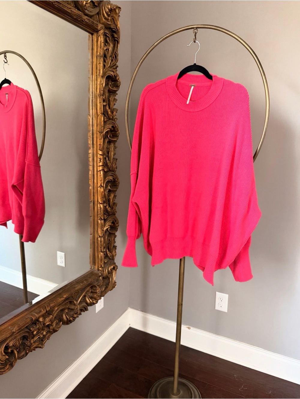Free People Oversized Hot Pink Crewneck Sweater